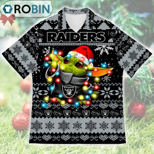 Oakland Raiders Baby Yoda Star Wars Ugly Christmas Design Short Sleeve Shirt