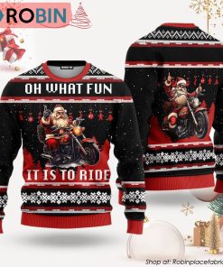 Oh What Fun It Is To Ride Santa Drive Motorbike Ugly Christmas Sweater