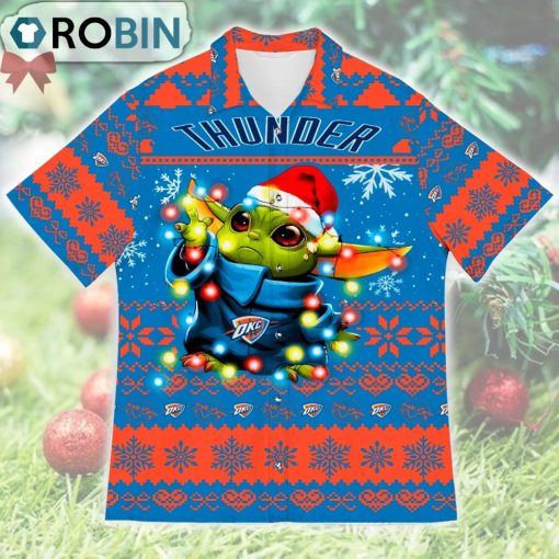Oklahoma City Thunder Baby Yoda Star Wars Ugly Christmas Design Short Sleeve Shirt