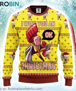 One Punch Man Merry Xmas Gifts I Wish You An Ok Christmas Ugly Christmas Sweater