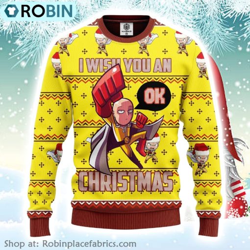 One Punch Man Merry Xmas Gifts I Wish You An Ok Christmas Ugly Christmas Sweater