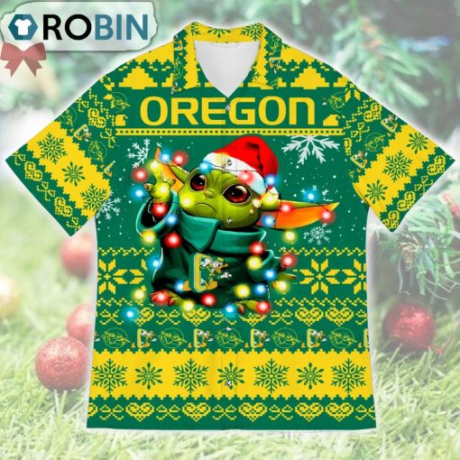 Oregon Ducks Baby Yoda Star Wars Ugly Christmas Design Short Sleeve Shirt