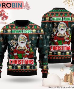 Peace Love Hippie Santa Claus Ugly Christmas Sweater