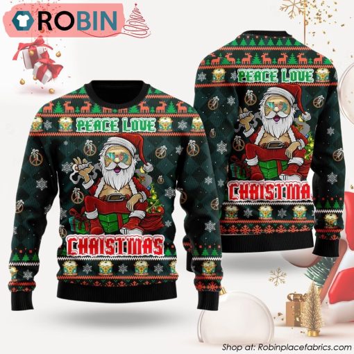 Peace Love Hippie Santa Claus Ugly Christmas Sweater