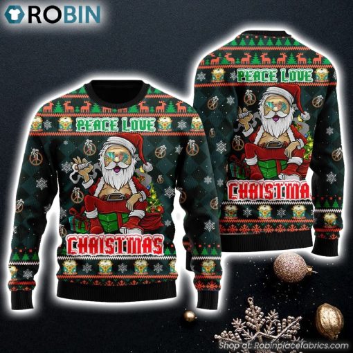 Peace Love Hippie Santa Claus Ugly Christmas Sweater For Christmas Gift