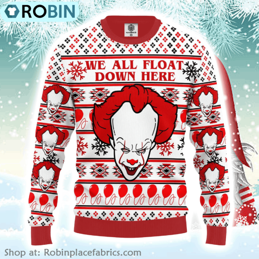 Pennywise It Horror Movie Gifts We All Float Down Here Ugly Christmas Sweater
