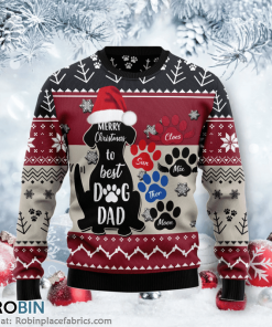 Personalised To Best Dog Dad Gift Dog Lover Ugly Christmas Sweater