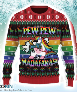 Pew Pew Rainbow Unicorn Christmas Ugly Christmas Sweater