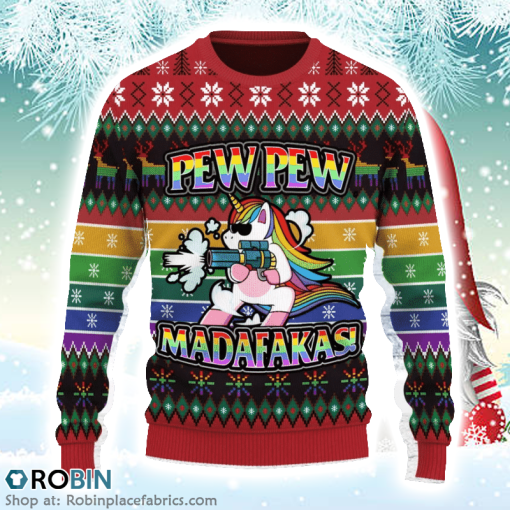 Pew Pew Rainbow Unicorn Christmas Ugly Christmas Sweater