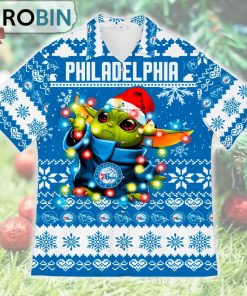 Philadelphia 76ers Baby Yoda Star Wars Ugly Christmas Design Short Sleeve Shirt