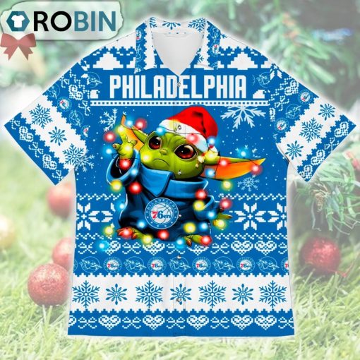 Philadelphia 76ers Baby Yoda Star Wars Ugly Christmas Design Short Sleeve Shirt