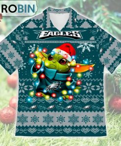 Philadelphia Eagles Baby Yoda Star Wars Ugly Christmas Design Short Sleeve Shirt