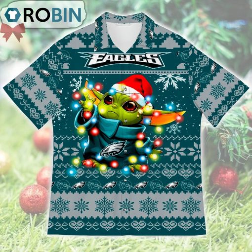 Philadelphia Eagles Baby Yoda Star Wars Ugly Christmas Design Short Sleeve Shirt