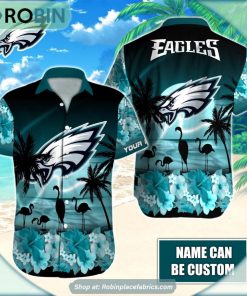 Philadelphia Eagles Flamingo Tropical Leaf Pattern Hawaiian Shirt Philadelphia Eagles Flamingo Tropical Leaf Pattern Hawaiian Shirt