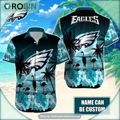 Philadelphia Eagles Flamingo Tropical Leaf Pattern Hawaiian Shirt