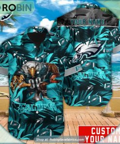 Philadelphia Eagles Tropical Leaf Mascot 3D Printed Summer Hawaiian Shirt