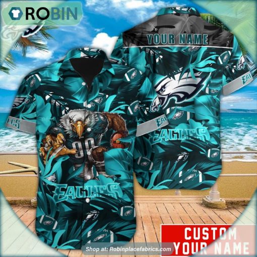 Philadelphia Eagles Tropical Leaf Mascot 3D Printed Summer Hawaiian Shirt