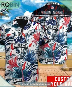 Philadelphia Eagles Tropical Leaf Pattern Hawaiian Shirt