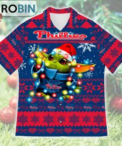 Philadelphia Phillies Baby Yoda Star Wars Ugly Christmas Design Short Sleeve Shirt