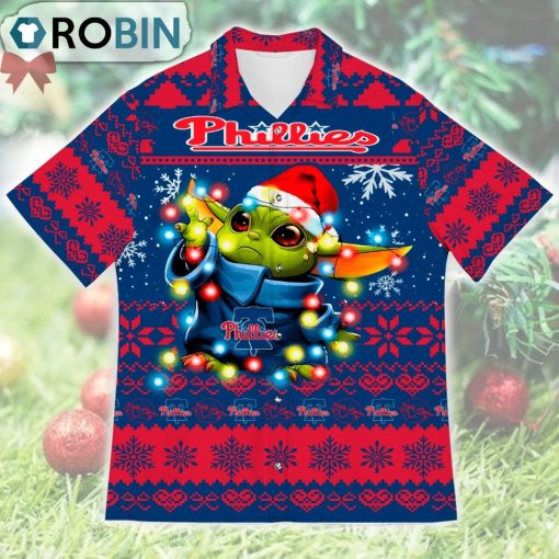 Philadelphia Phillies Baby Yoda Star Wars Ugly Christmas Design Short Sleeve Shirt