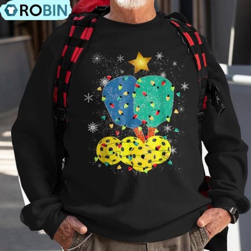 Pickleball Christmas Santa Pickleball X Mas Lights Ugly Christmas Sweatshirt