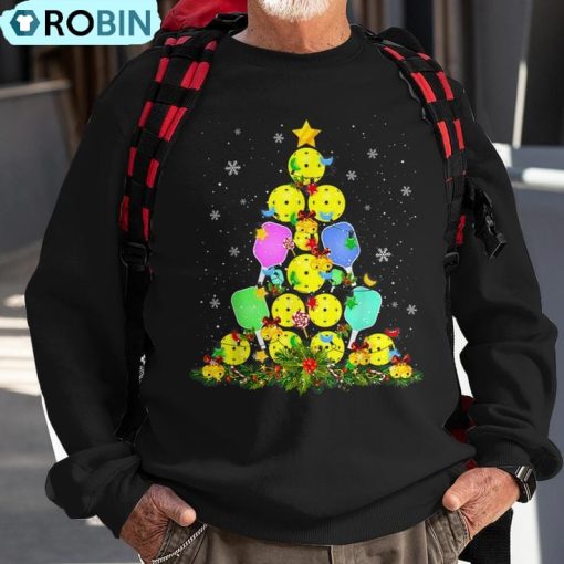 Pickleball Christmas Tree Santa Pickleball X-Mas Lights Ugly Christmas Sweatshirt