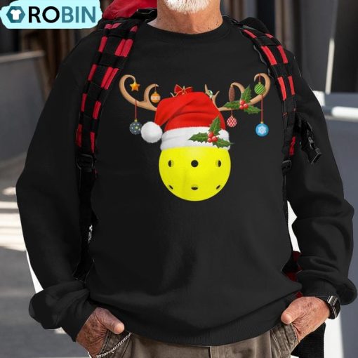 Pickleball Xmas Reindeer Santa Hat Pickleball Christmas Ugly Christmas Sweatshirt