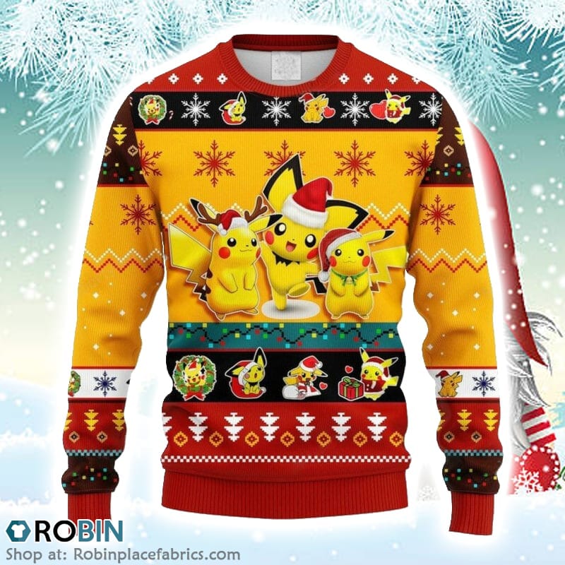 Boys' Pokemon Pikachu Christmas Sweater - Festive Green Knit With Pokeball Pattern