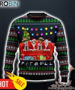 Pit Bull Friends On Red Sofa Dog Lover Ugly Christmas Sweater