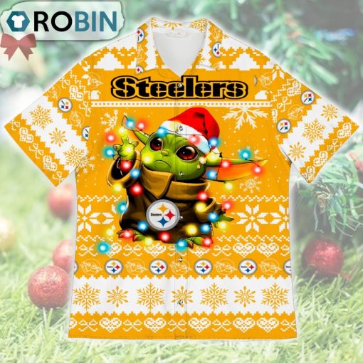 Pittsburgh Steelers Baby Yoda Star Wars Ugly Christmas Design Short Sleeve Shirt