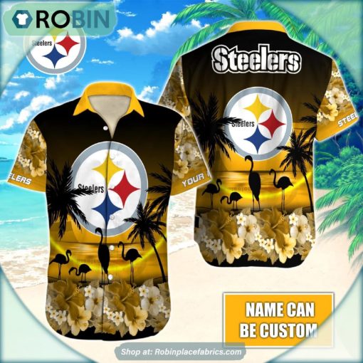 Pittsburgh Steelers Flamingo Tropical Leaf Pattern Hawaiian Shirt