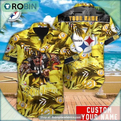 Pittsburgh Steelers Tropical Leaf Mascot 3D Printed Summer Hawaiian Shirt