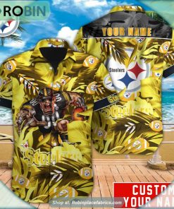 Pittsburgh Steelers Tropical Leaf Mascot 3D Printed Summer Hawaiian Shirt Pittsburgh Steelers Tropical Leaf Mascot 3D Printed Summer Hawaiian Shirt
