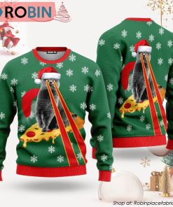 Pizza Cat With Laser Eyes Christmas Special Holiday Ugly Christmas Sweater