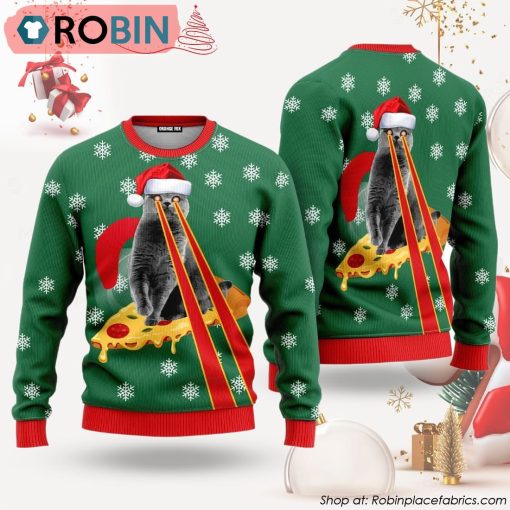 Pizza Cat With Laser Eyes Christmas Special Holiday Ugly Christmas Sweater