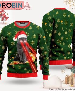 Pizza Cat With Laser Eyes Holiday Ugly Christmas Sweater