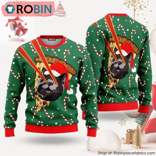 Pizza Cat With Laser Eyes Ugly Christmas Sweater
