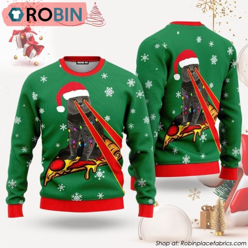Pizza Cat With Laser Eyes Ugly Christmas Sweater Gift