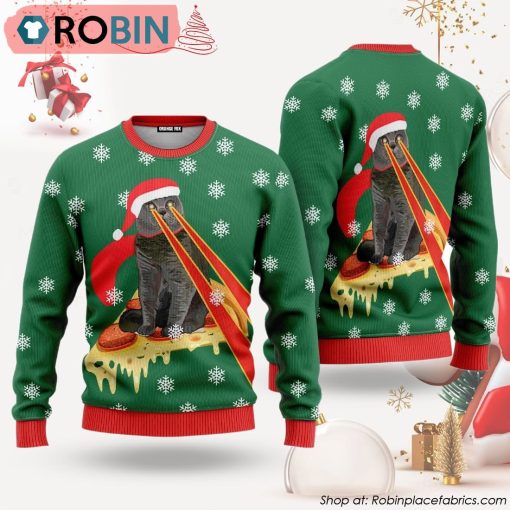 Pizza Cat With Laser Eyes Ugly Christmas Sweater Gift For Christmas