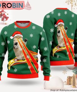 Pizza Cat With Laser Eyes Ugly Christmas Sweater Shirt