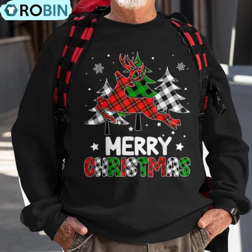Plaid Merry Christmas Reindeer Tree Family Matching Pajamas Ugly Christmas Sweatshirt