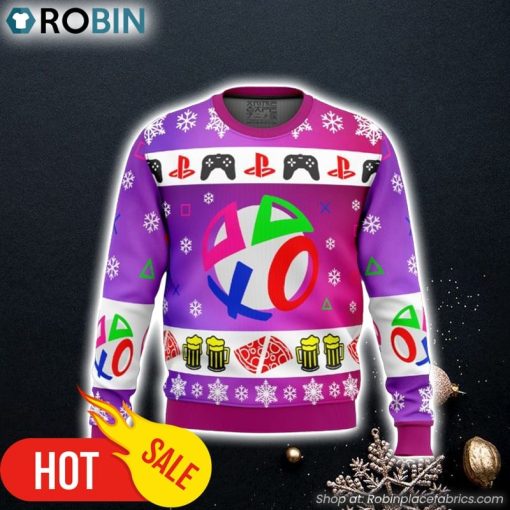 Playstation Neon Ugly Christmas Sweater 3D For Men and Women