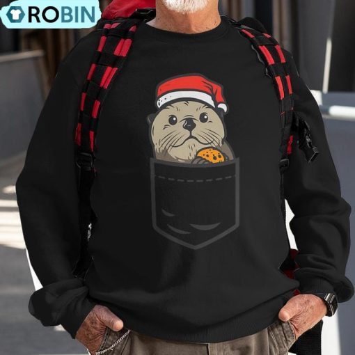 Pocket Sea Otter Santa Cookie Cute Animal Christmas Pet Ugly Christmas Sweatshirt