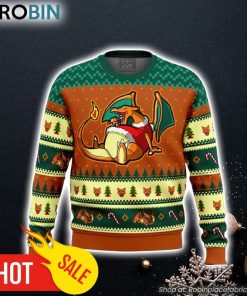 Pokemon Eating Candy Cane Charizard Ugly Christmas Sweater 3D For Men and Women