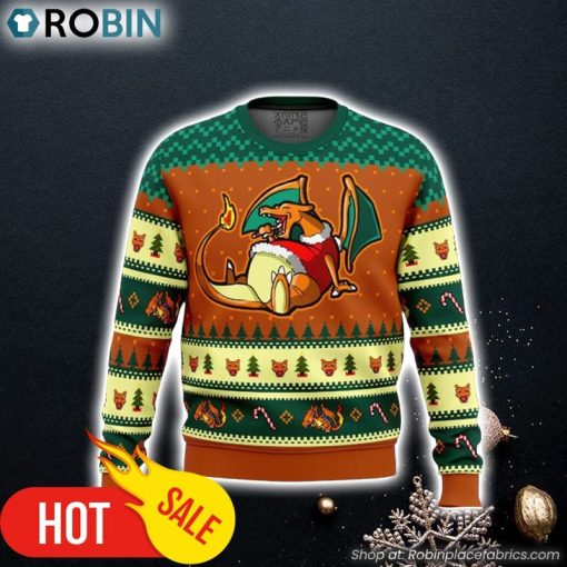 Pokemon Eating Candy Cane Charizard Ugly Christmas Sweater 3D For Men and Women
