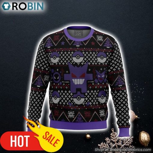 Pokemon Ghosts Gengar Ghastly Haunter Ugly Christmas Sweater 3D For Men and Women