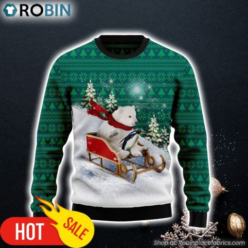Polar Bear Sleigh Ugly Christmas Sweater Gift For Pet Lovers