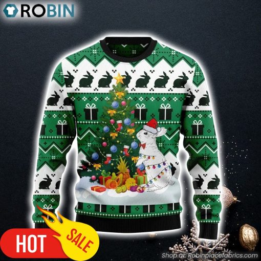 Rabbit And Christmas Tree Ugly Christmas Sweater