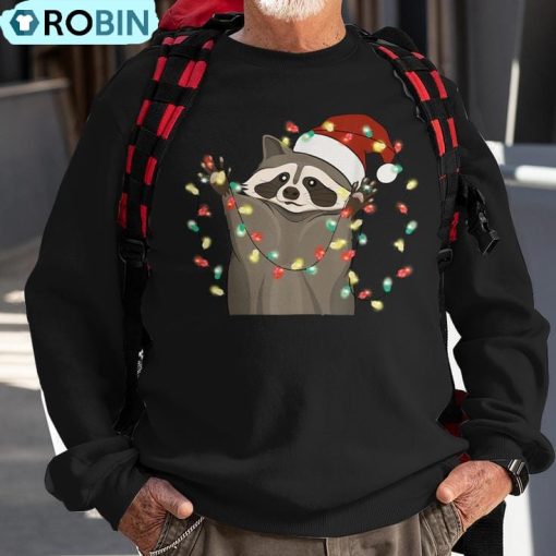 Raccoon Christmas Tree Lights Pajama Racoon Lover Xmas Ugly Christmas Sweatshirt
