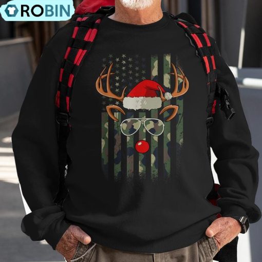 Reindeer Camo American Flag Christmas Pajama X-Mas Veteran Ugly Christmas Sweatshirt